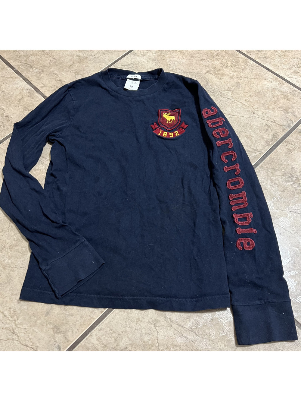 Abercrombie Kids Stitch Spell Out Embroidered Long Sleeve Muscle Shirt Y2k Med